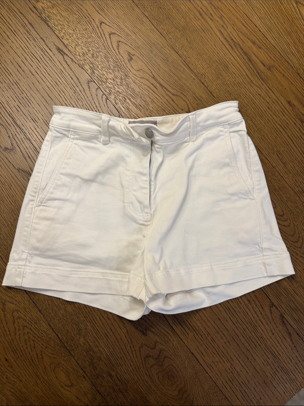 Women's White Cotton Blend Casual Shorts
